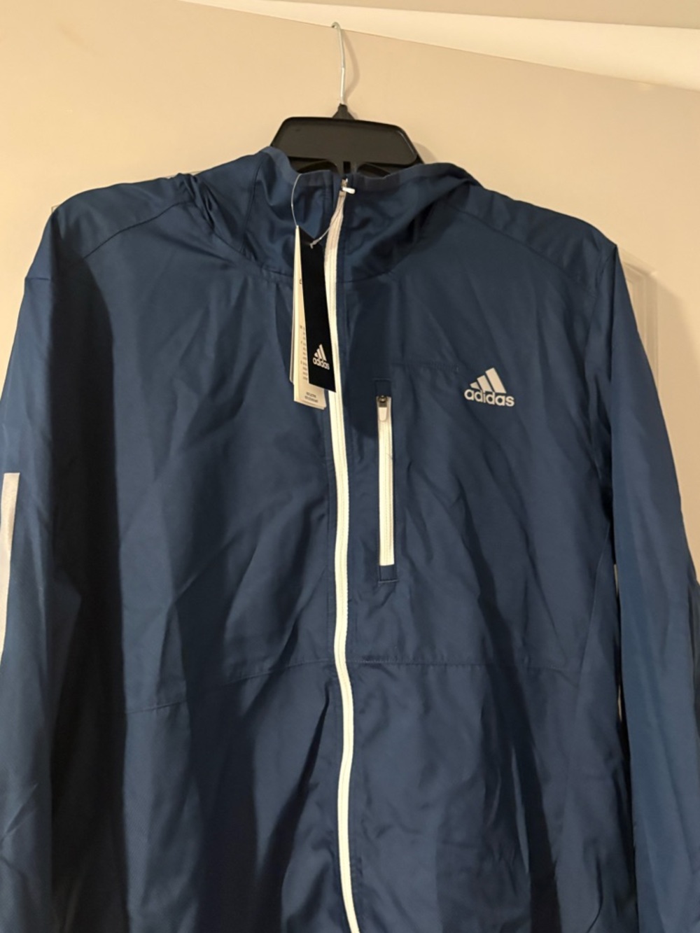 Adidas own the run jacket Carrera medium NWT blue with white/grey detail men's